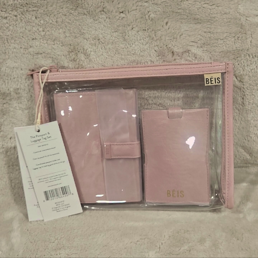 BÉIS ATLAS Pink passport Holder, Luggage Tag And Clear Pouch